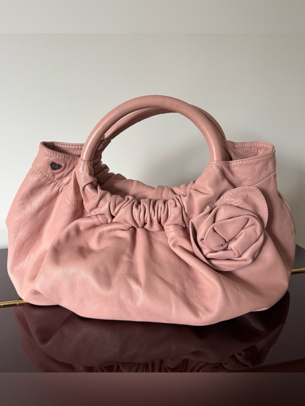 Felix Rey NY Slouchy Pink Leather Tote with Floral Accent